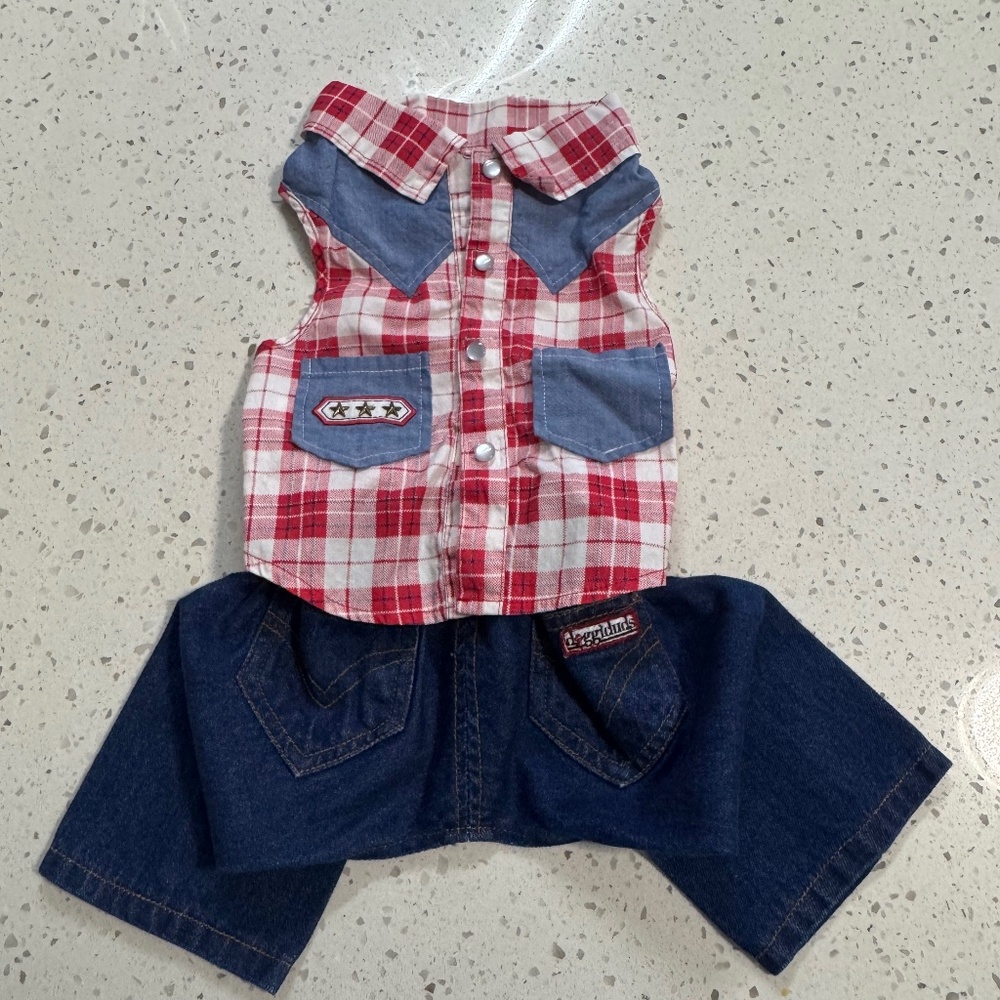 Western Dog Jeans and Plaid Shirt by Doggiduds